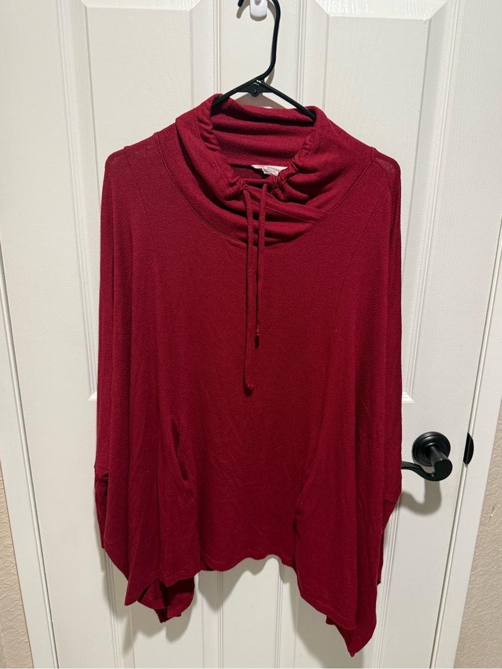 Caslon OS Funnel Neck Drawstring Poncho Sweatshirt Red Maroon Burgundy Oversized
